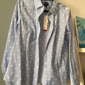 NWT Talbots Light Blue polka dot dress shirt